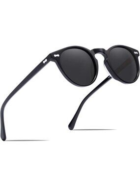 Women's Grey Lens Vintage Round Acetate Polarized Sunglasses UV Protection